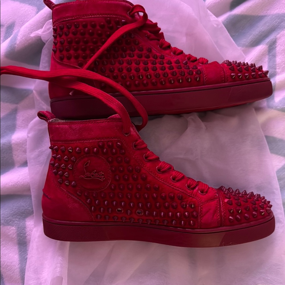 Christian Louboutin Red Spiked High-Top Sneakers